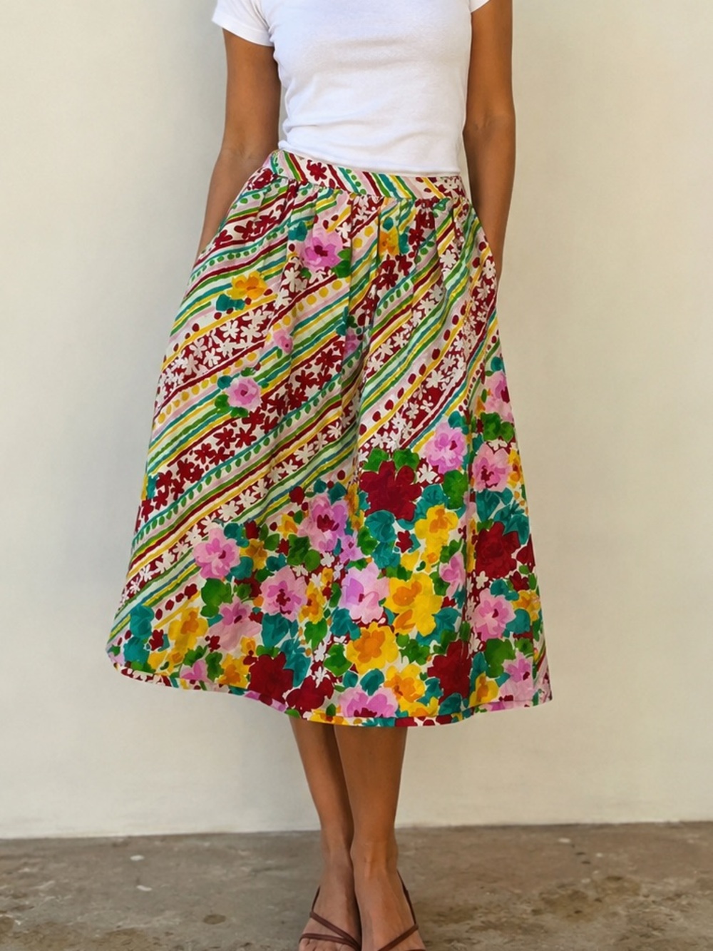 Vintage 1980s Anne Crimmins UMI Collections Silk Midi Skirt Boho Artwear